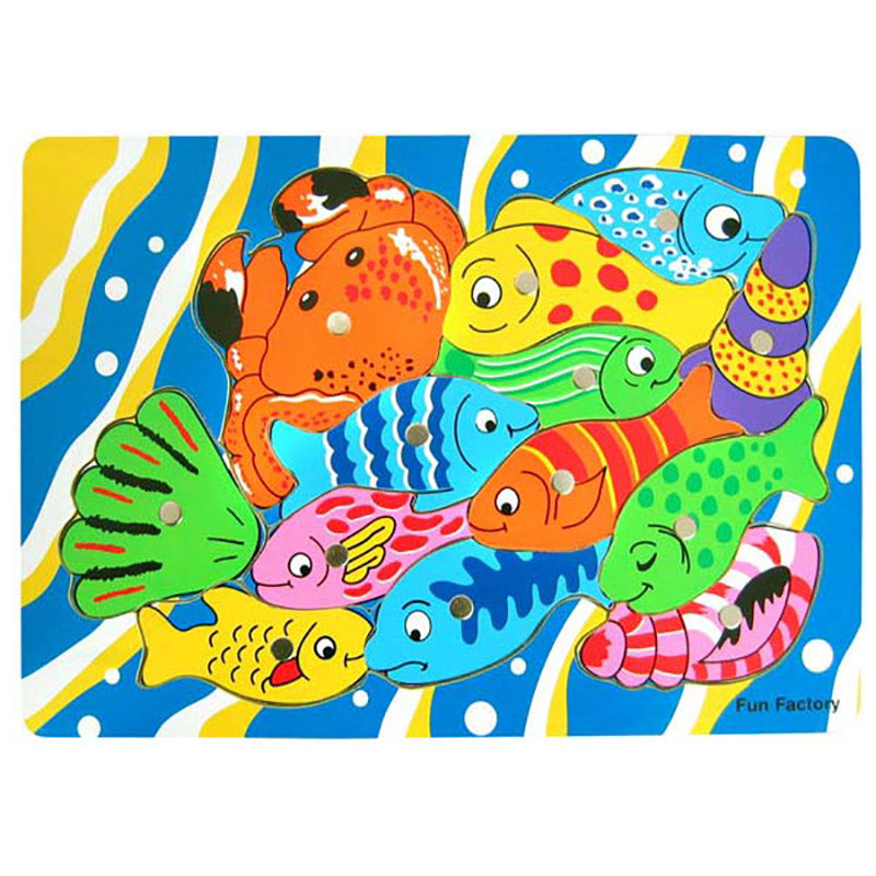 Buy KIDS KINDLY Wooden Magnetic Fishing Game for Kids, Thread Lacing  Activity, Sea Animals Puzzles Toys Reference Image